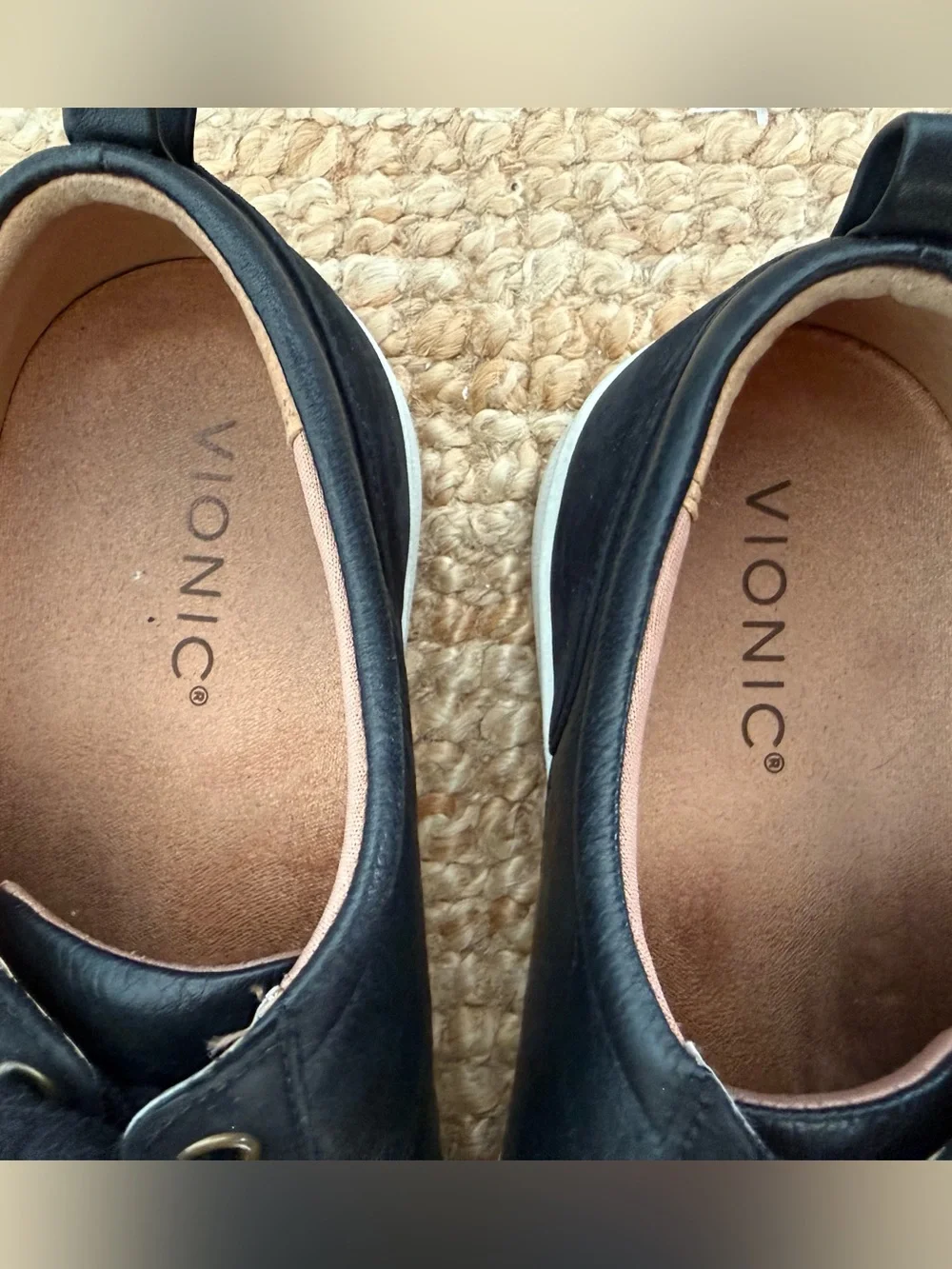 Vionic Black Leather Lace-Up Sneakers with White Sole